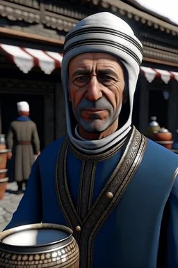 Rajab Tayyip Erdogan he is Turkish milk seller with and runabout a wearing turban in 1900 Ultra-wide angle Highly realistic precise details Detailed panoramic view Detailed distance Professional Quality 4K