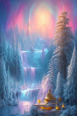  pink and gold crystalline background，waterfall, perspective, northern Lights, full of details, smooth, bright sunshine，soft light atmosphere, light effect，vaporwave colorful, concept art, smooth, extremely sharp detail, finely tuned detail, ultra high definition, 8 k, unreal engine 5, ultra sharp focus