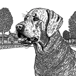 ((A coloring page of {Realistic Labrador Retriever} )), (masterpiece), (coloring page), line art drawing, minimalist, graphic, (line art), vector graphics, Clear and Distinct Lines, Intricate Patterns,Varied Line Weights, Smooth curves, Bold outlines, Crisp shapes