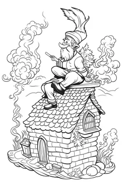 Santa Claus delivering presents down the chimney, clean line art, white background, well outlined, for kids coloring book.