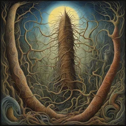 In conflict met het eindige, gestalt surrealism, by Johfra Bosschart, by Otto Rapp, by Amanda Sage, ultra-thin unformed branching worm monstrosity, matte oil painting, rough brush strokes, weird, sinister, nightmarish, minimalist