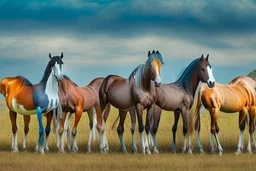 horses of different colors standing on a field