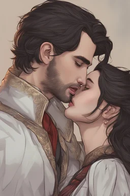 A couple from the dnd game curse of Strahd kissing, lips against lips