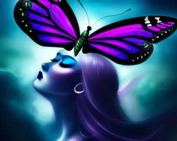 Beautiful mystical butterfly portrait, dark fantasy, romanticism, acrylic paint, chinese painting, magazine, highly detailed, ethereal, otherworldly, backlighting, rays of shimmering light, persian empire, artstation, silver, purple, black, teal, aqua, yellow, olive, vibrant, intricate,