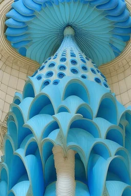 a blue and turquoise cathedral in a vertical Nautilus shell by artist "Dorian Haqmoun"