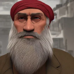 An old man with a long beard old Arabic and green Turkish turban feature ray tracing 4k realistic