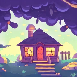 cozy cottage in a dark forest, 2d cartoon, anime keyvisual, anime wallpaper, 4k uhd background