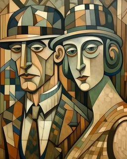 1920s cubist style, 18th century man and woman.
