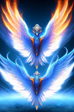 lonely, blue phoenix, flaming wings, beautiful, smooth, flying, graceful