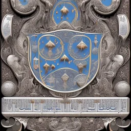 coat of arms of an arabian city featuring moons and hourglasses, very detailed