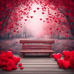 Background for Valentine's Day with red romantic and a bench