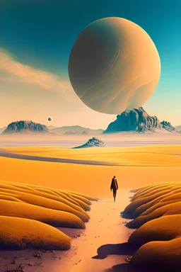 Beautiful surreal Venus landscape with Janez Zega walking alone