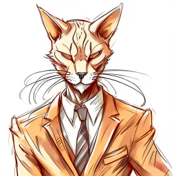 Illustrative sketch of a image of an humanoid cat, suit and tie, arte lineal ultra quality, 8k