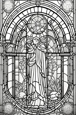 kids coloring page, stained glass window, cartoon style, thick lines, low detail, no shading