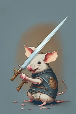 Design of a mouse holding a sword riding on a pig