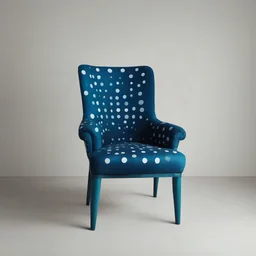 Un siege peint entièrement en bleu marine, avec des pois turquoise réguliers
