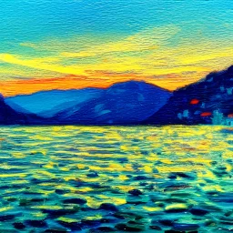 Lake Como sunset, ultrahigh detail, impressionist