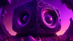 a giant magic speaker, purple tones, dreamy, psychedelic, 4k, sharp focus, volumetrics, trippy background