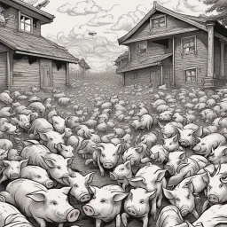 swarm of the swine pigpen pigsty in an epic capitalistic journey of comics of booken machen, makethem swag angelic poggers