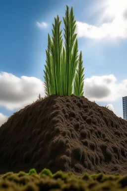 skyscraper sprouting from dirt