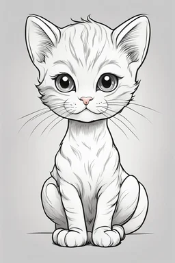 create a outlined cartoon coloring page of a baby cat. Pay attention to the details of the faces and White background, sketch style, use outline, clean line art, no shadows, no coloring, no shading, no grey.