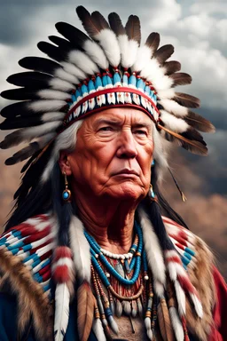 hyperrealistic photo of donald trump as a native american chief