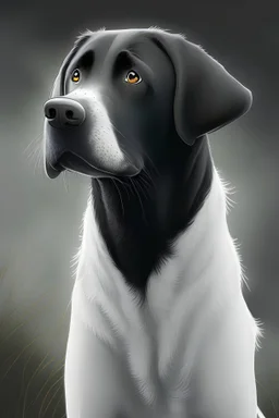 Black lab dog, white and black fur, studio ghibli style