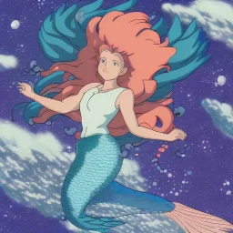 Mermaid with Afro in outer space