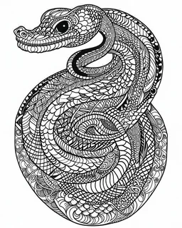 snake tattoo, coloring book page, clean line art, adults drawing book, Black and white only, crisp black lines, sharp lines, coloring page for adults, black and white picture, lots of details, tattoo style,tattoo ideas, full body