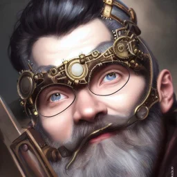 a _ fantasy _ style _ portrait _ painting _ of beautiful white male dwarf black hair short head smirk round face steampunk goggles rpg dnd oil _ painting _ unreal _ 5 _ daz. _ rpg _ portrait _ extremely _ detailed _ artgerm _ greg _ rutkowski _ greg