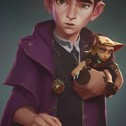 Portrait of a little handsome warlock kid with his pet by Nick Harris