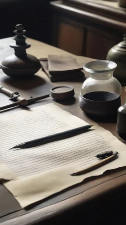 Blank paper on a desk and inkwell from the 12th century