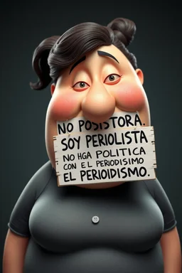 A 3D image of a fat woman character with a very long nose and a sign hanging from her nose that says: "NO SOY OPOSITORA, SOY PERIODISTA, NO HAGO POLITICA CON EL PERIODISMO”