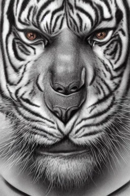 Rainforest, hybrid human man tiger, frontal, model style, hyper realistic, accurate, delicate, extremely detailed, Graphic novel style, wide-angle, front view, open aperture, superfine pencil