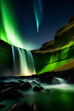 iceland waterfall with northen lights