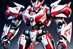 big robot with red and white color schemes, in the style of fairy academia, hard-edge style, agfa vista, dynamic pose, oshare kei, hurufiyya, rtx, close picture, intricate details, highly detailed, high details, detailed portrait, masterpiece,ultra detailed, ultra quality