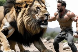 MAN FIGHTNG LION REAL LIFE PHOTO REASLISTIC