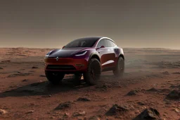 A Tesla 'Model Y' is parked, at the Cydonia region on Mars. (CINEMATIC, WIDE ANGLE LENS, PHOTO REAL)