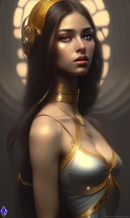 Arab maid , hot sexy , cute, beautiful, long hair, wavy hair, black eyes, head and shoulders portrait, cinematic, 8k, resolution concept art portrait by Greg Rutkowski, Artgerm, WLOP, Alphonse Mucha dynamic lighting hyperdetailed intricately detailed