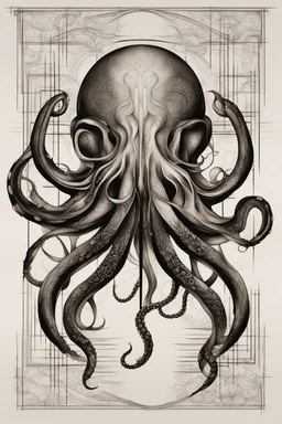 Create a captivating modern 2d ink tattoo design for print , prestigious (Sacred Octopus) using the elegant influences of japan art style, for print, dynamic elements from fashion and design, and bold Japanese contemporary art aesthetics, framing centered in the center, distanced from the edges of the paper perimeter, perfect anatomy, bauhaus, Divine Proportion,