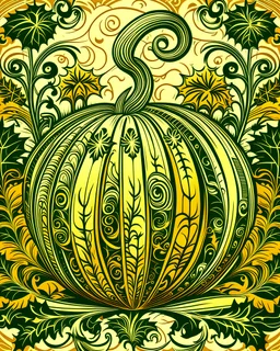 decorated pumpkins in shephard fairey style graphic, urrounded by golden leaves, sharp detailed graphic, garden background.
