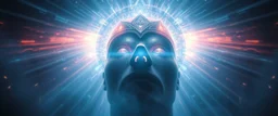 close up on the soul in the gaze of abraxas, interdimensional portal, sacred geometry of light through volume fog