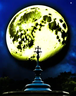 scales of justice against a blue full moon