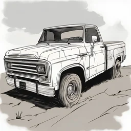 pickup truck ,black silhouette, sketch, comic book, post-apocalypse, white background,