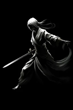 female ghost wielding a long katana, Caravaggio style