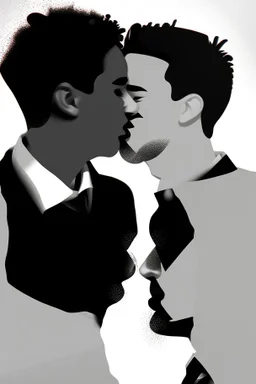 black and white photo of two men kissing, pop art background