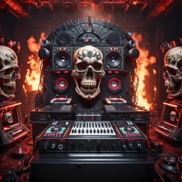 DJ of the damnded, insanely detailed DJ booth in hell, MID set, speakers and equipment made of bone, anatomically correct, add more skulls in th audience, photorealism, vray, 8k 3d https://stablecog.com/generate?o=a67b60e0-edd2-418d-9744-d1d585055d7fv https://stablecog.com/generate?o=93026b00-ac6b-436a-bc57-6aa04073d4a9