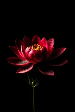 black background, red lotus flower