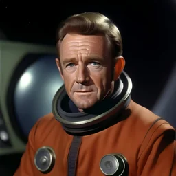 Dr. John Robinson from lost in space. Picture in colour. Younger man. He is content. No facial hair.