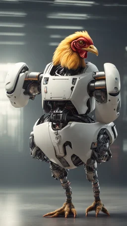 Cinematic CHICKEN robot, sci-fi, cyberpunk, full body, ultra realistic, virtual reality, clean background